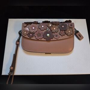Coach Tea Rose Applique Mauve Dusty Rose Wristlet Clutch